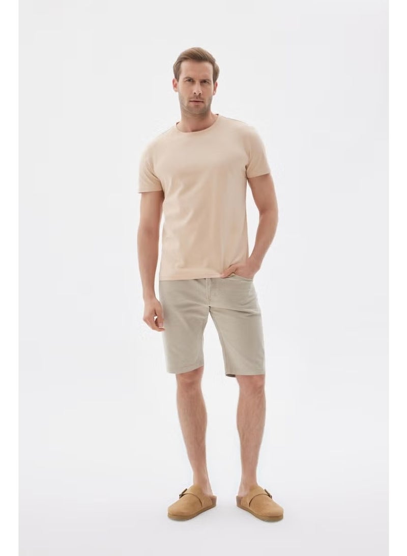 Odelon Men's Crew Neck Slim Fit Basic T-Shirt Beige - Image 2